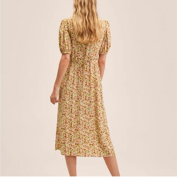 Mango Wrap Midi Dress Yellow Floral Short Sleeve Size 1XL - Picture 7 of 10